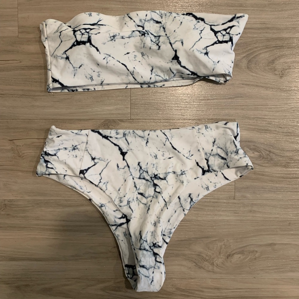 Marble print bandeau swimsuit